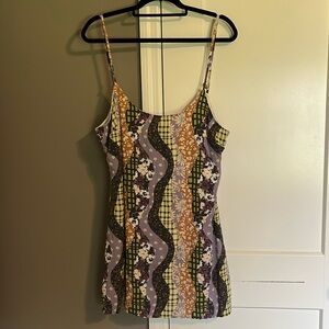NWOT L.A. Hearts Patchwork Floral Plaid Mini Slip Dress Keyhole Lined - Size M